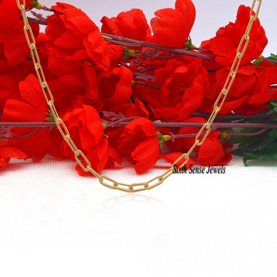 Solid 14K Gold Paper Clip Chain, Oval Link Necklace, Enhancer Connector