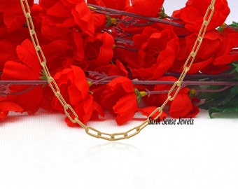 14K Gold Paper Clip Chain Necklace: Oval Link Carabiner