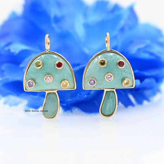 14K Gold Plated Mushroom Pendant, Amazonite Gemstone Charm, 925 Sterling Silver Mushroom Necklace, Crystal Mushroom Jewelry, Gift for Her