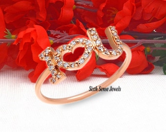 Dainty Diamond 'Love' Ring: 925 Sterling Silver Script Ring