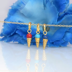 Edelstein Eis Kegel Anhänger, Miniatur Vanille Eis Kegel Anhänger, einzigartig niedlich Eis Kegel Anhänger, Gold Eis Kegel Anhänger