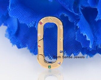 Diamond Oval Charm Push Lock, 14K Gold Pave Enhancer