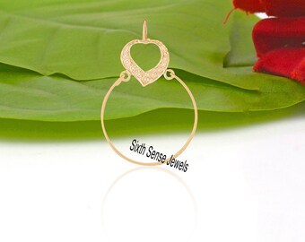 14k Gold Diamond Heart Charm Holder: Abstract Connector (30MM)