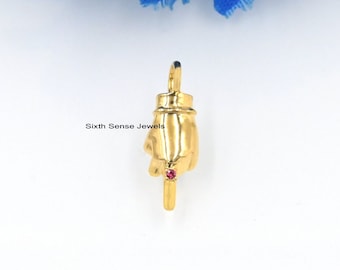14k Gold Figa Hand Charm Pendant, Solid Gold Figa Hand Pendant, Gold Plain Figa Hand Charm, Mano Fico Hand Charm, Figa Hand Charm Jewelry
