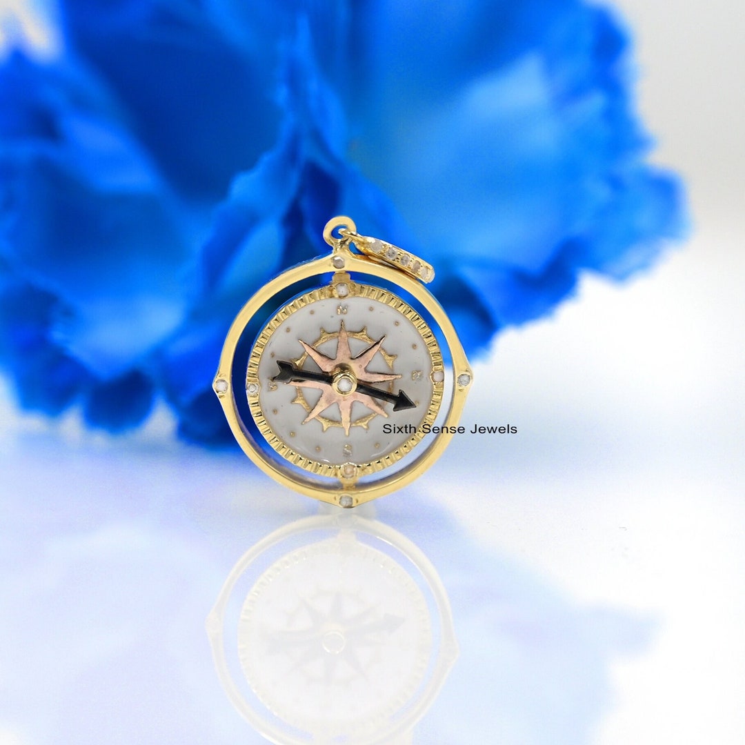 925 Silver Diamond Compass Pendant, Silver Diamond Compass Pendant