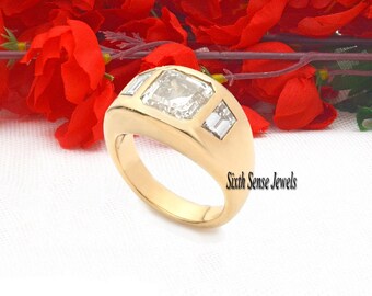 Anillo de sello para hombre de plata 925: gema de topacio blanco