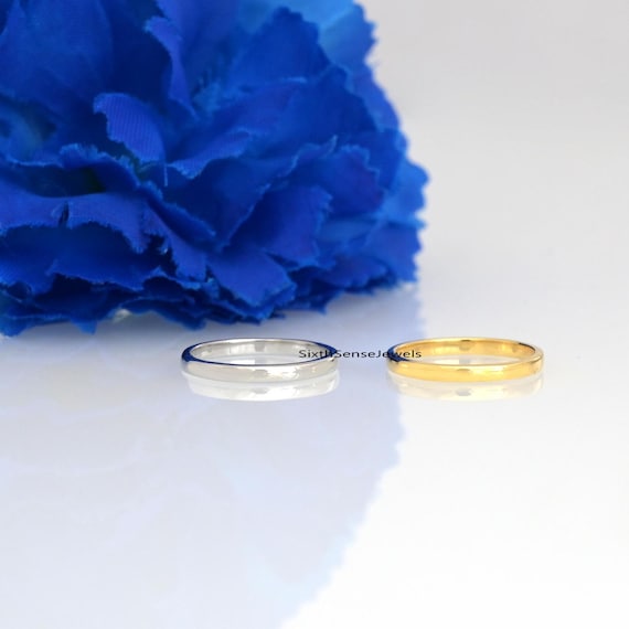 14Kゴールドプレーンバンドリング：シンプルで光沢のある結婚指輪 