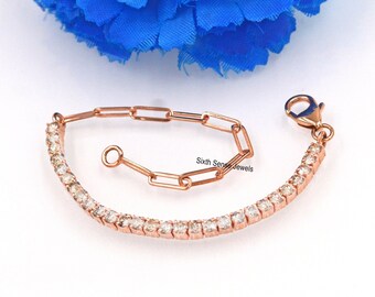 Silver Half Tennis Half Paperclip Bracelet