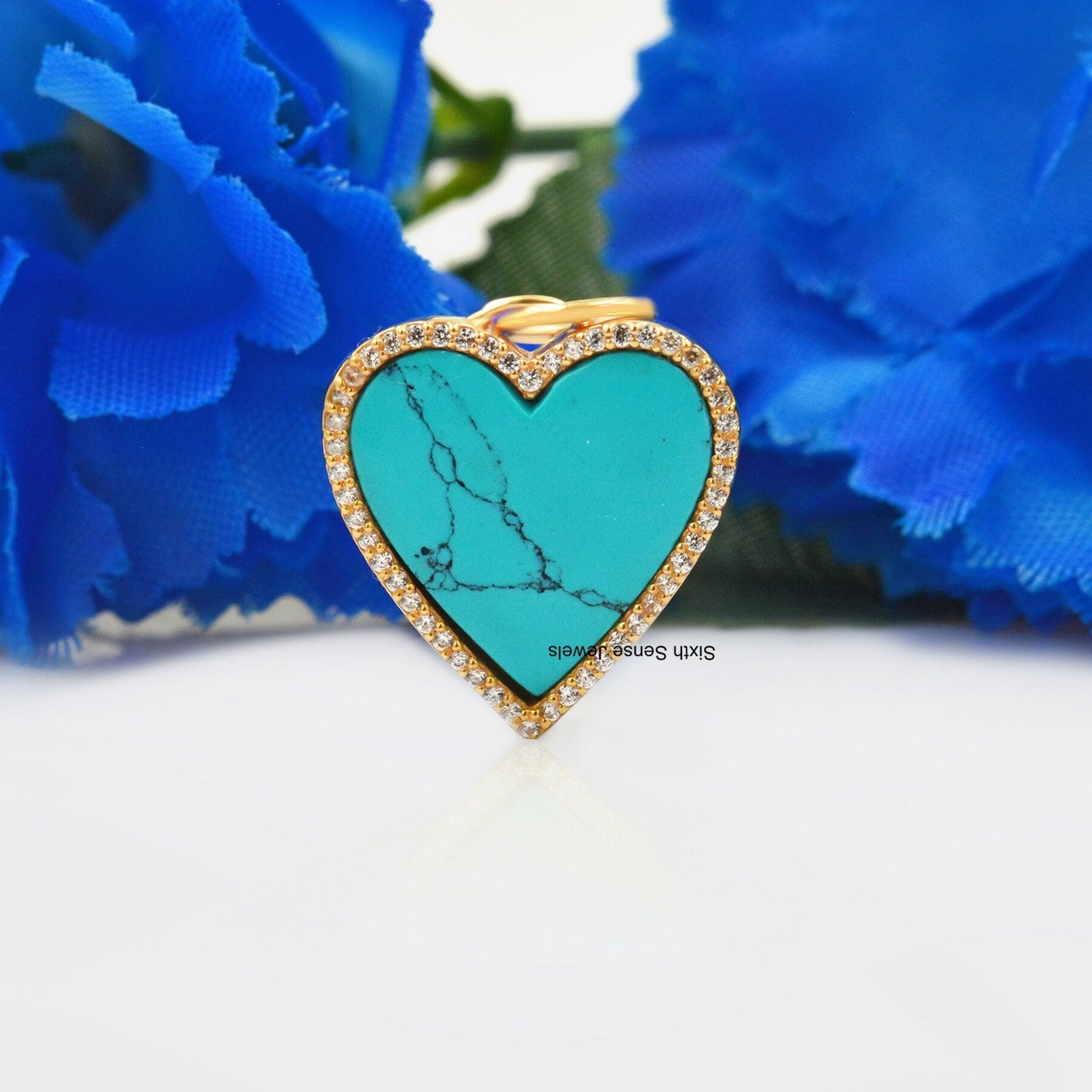 14K Gold Gemstone Heart Pendant, Gemstone Heart Charm Pendant, Lapis Heart Pendant, Turquoise Heart, Malachite Heart, Love Magic Heart