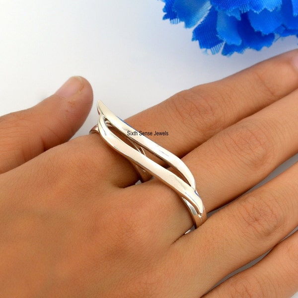 925 Silver Plain Two Finger Ring, Designer Double Two Finger Rings, Two Finger Connected Ring, Trendy Double Ring, Geometric Two Finger Ring