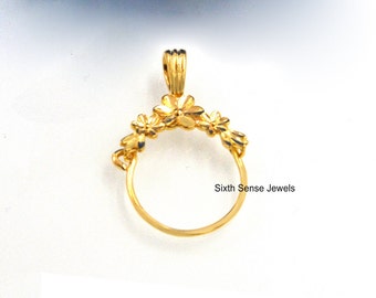 14K Gold Flower Charm Holder Pendant: Solid Connector Jewelry