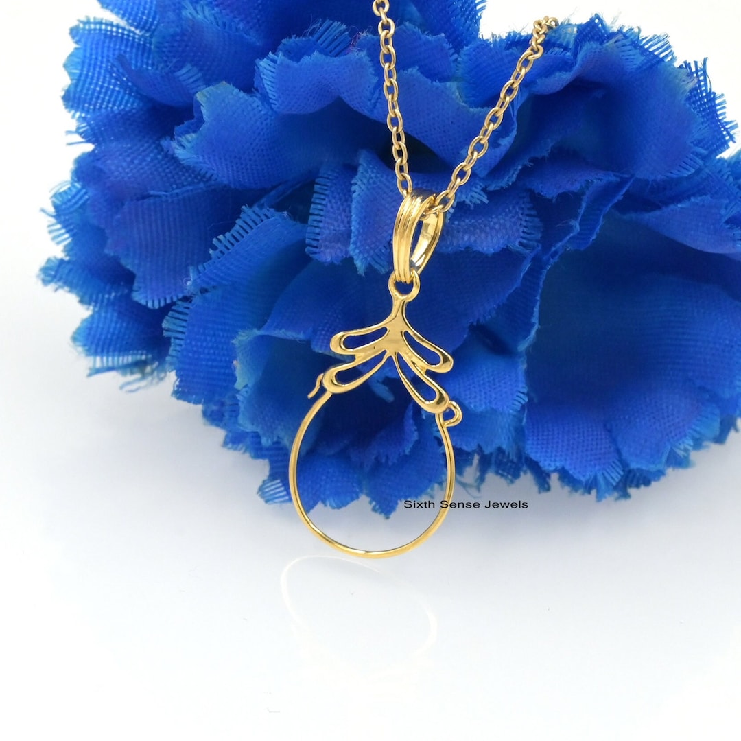 14k Solid Gold Charm Holder Pendant, Leaf Charm Holder Pendant