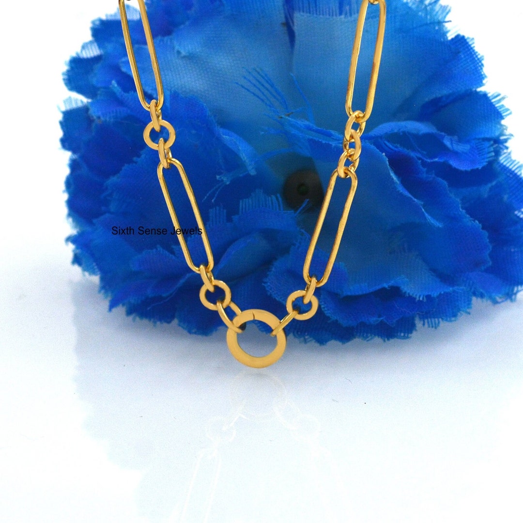 Mixed Link Chain Necklace With Enhancer Lock, 925 Silver Circle Charm