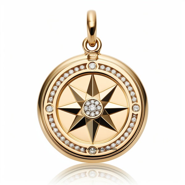 Vintage Compass Diamond Pendant Etsy
