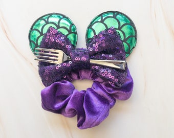 Ariel inspired Minnie Ears Scrunchie,  Minnie Mouse Scrunchie, The Little Mermaid Ariel inspired Minnie Ears Scrunchie, Disney Scrunchie