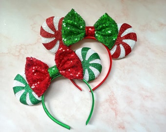 Peppermint Minnie Ears, Minnie Mouse Ears, Christmas Minnie Ears, Holiday Minnie Ears, Mickey Mouse Ears, Christmas Mickey Ears