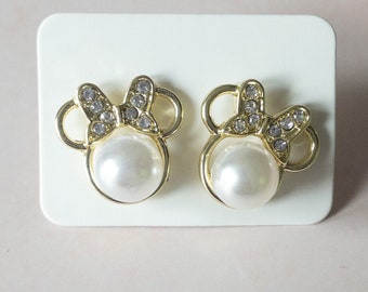 Minnie Mouse Pearl Earrings, Minnie Mouse Pearl Studs