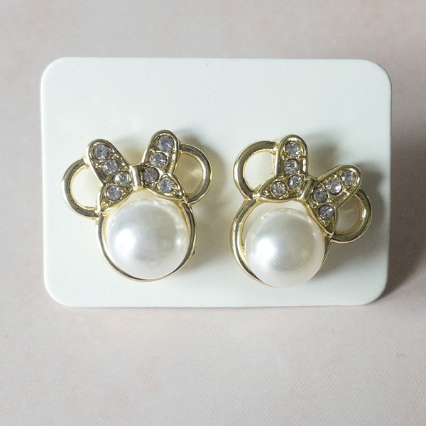 Minnie Mouse Pearl Earrings, Minnie Mouse Pearl Studs