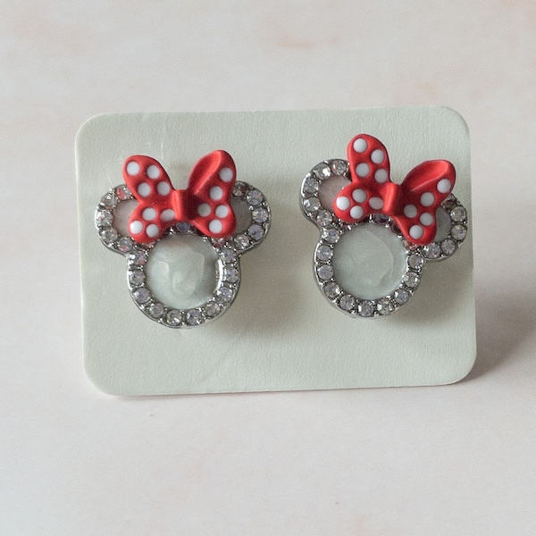 Minnie Mouse Rhinestone Earrings, Minnie Mouse Rhinestone Studs