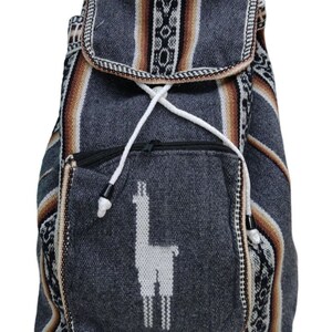 Brown Patterned Backpack with Llama Design Vintage Llama Wool Backpack // Backpack Handmade Bag  main image 3