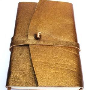 Notebooks and Journals Gold Leather Handmade Cover Pocket size Leather Wrap Blank 5" 100 Pages