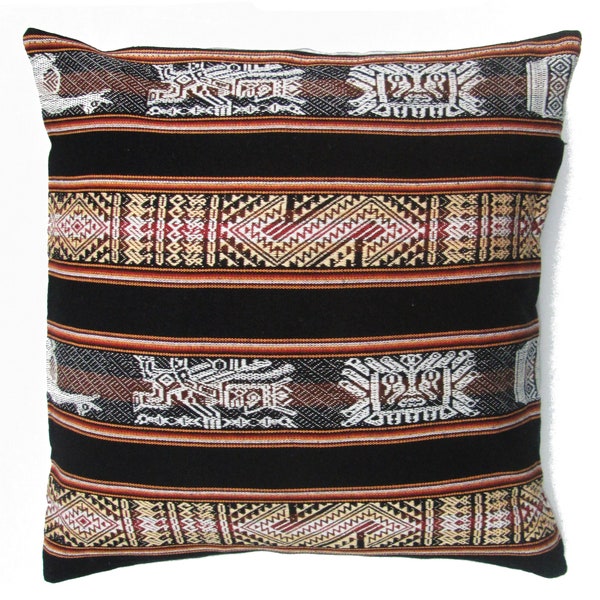 Black Ethnic Pillow Case Cushion Inka Fabric Cover Decorative Peru Pillow Cushion Cover Pillow case for Sofa 18"X 18  Cusco Bolivia