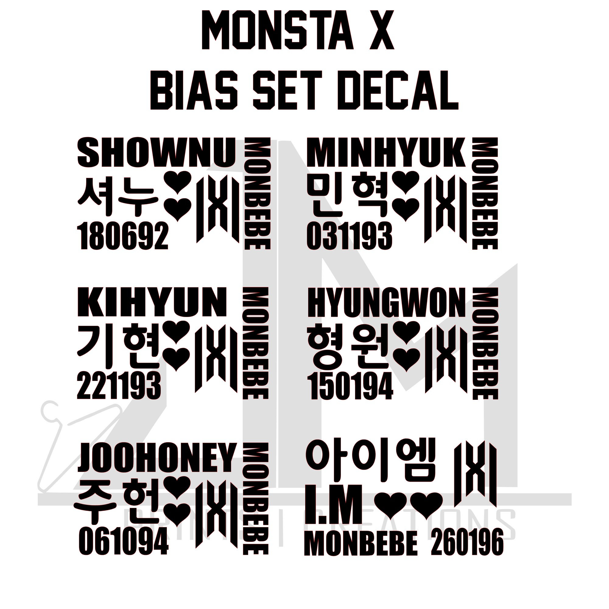 MONSTA X シリアルナンバー ステッカー付 Monsta X Bias Set Decal, Holographic Decals, Monbebe Light Stick