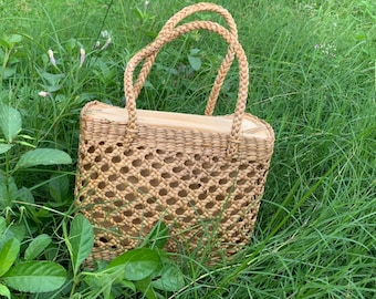 Straw bag water hyacinth Hand Woven Handmade Style Unique Authentic Pattern Bag Thailand Handmade