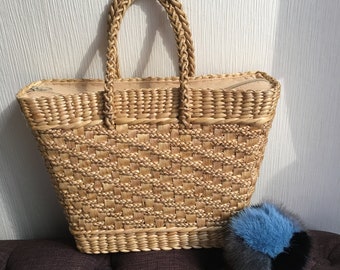 Handgefertigte Wasserhyazinthe Stroh Einkaufstasche, gewebt Boho Strandtasche