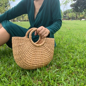Straw bag, Handles Bag, Handmade, Seagrass, Unique, Multifunction, Picnic, Holiday, Beach bag, Semi casual, Petite, Holiday, Simple style