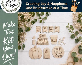DIY Fall Tiered Tray Sign Set, Unfinished Wood Kit