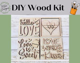 Interchangeable Valentine Inserts, DIY Square Signs, DIY Valentine Decor, Valentine Decor, 4.25" Square Interchangeable Insert, DIY Wood Kit