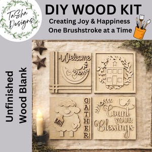 DIY Interchangeable Wood Inserts: Welcome, Gather, Count Blessings (4.25" Square)