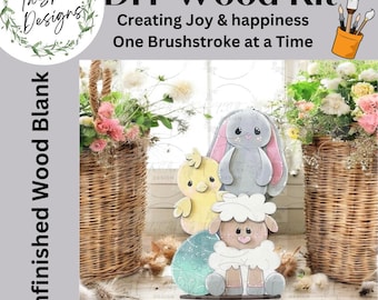 DIY Laser Cut Easter Sign, Easter Bunny, DIY Easter Decor, Unfinished DIY Easter Wood Sign, Hop Wood Sign with Easter Bunnies, Bunny Cutouts