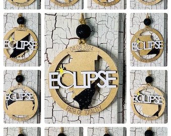 2024 Solar Eclipse Ornament, Path of Totality State Ornament, Eclipse Souvenir, Solar Eclipse Keepsake, Eclipse Manget 13 States Available