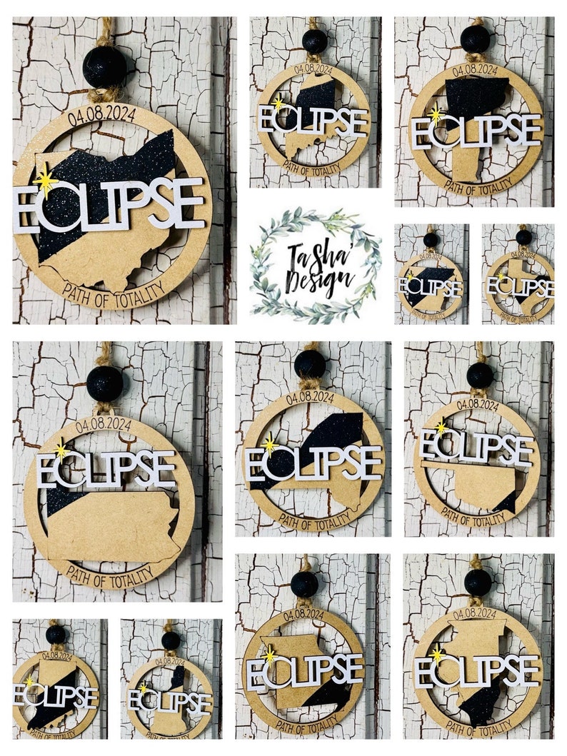 2024 Solar Eclipse Ornament, Path of Totality State Ornament, Eclipse Souvenir, Solar Eclipse Keepsake, Eclipse Manget 13 States Available image 1