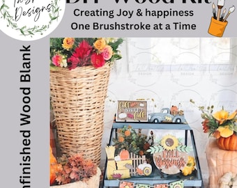 DIY Fall Tiered Tray Sign Set, Unfinished MDF Wood Kit