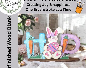 Easter Bunny Hop DIY Shelf Sitter, Easter Center Piece, DIY Bunny Craft Kit, DIY Easter Kit, Easter Craft, Easter Bunny Painting Kit,