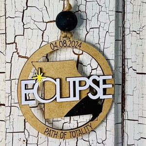 2024 Solar Eclipse Ornament, Path of Totality State Ornament, Eclipse Souvenir, Solar Eclipse Keepsake, Eclipse Manget 13 States Available image 4