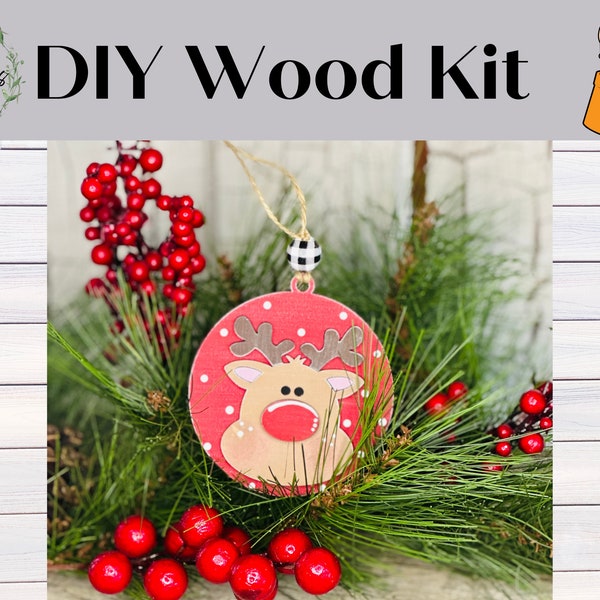 DIY Rudolph Christmas Ornament, DIY Christmas Ornament, DIY Craft, Wood Kit, Christmas Gift, Craft Kit, Craft Kits for Adults, Deer Ornament