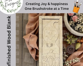 DIY Ghost Wooden Sign Kit: Unfinished Halloween Decor (13.5" x 5.75")