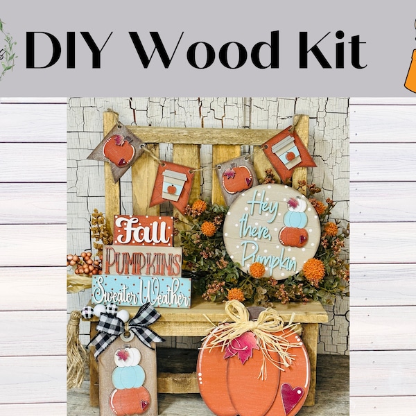 DIY Fall Tiered Tray Sign Set, Unfinished Wood Blanks, DIY Wood Kit, Tiered Tray, Fall Decor, DIY Fall, Sweater Weather, Pumpkin, Home Decor