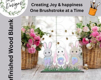 DIY Laser Cut Easter Sign, Easter Bunny, DIY Easter Decor, Unfinished DIY Easter Wood Sign, Hop Wood Sign with Easter Bunnies, Bunny Cutouts