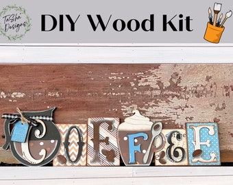 Coffee Word Block, DIY Shelf Sitter, DIY Coffee Decor, DIY Blocks, Block Decor, Wood Kit, Craft kit, Craft Kits for Adults, Home Decor