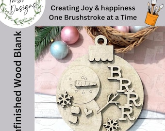 DIY Snowman Christmas Ornament Kit: Unfinished MDF, Paint Your Own