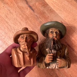 2 Wood Carving man with a pipe . Germany? Black Forest? .very detailed face. estate rare find
