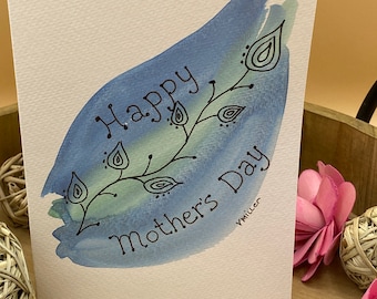 Mother's Day Card, Watercolor Doodle, Shimmer paint, All Occasion, Ready to Ship, 5x7"