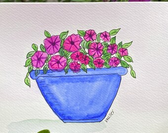 Watercolor Petunias Greeting Card, Happy Mother's Day inside, Hand Painted, Original, 5" x 7", Ready to ship
