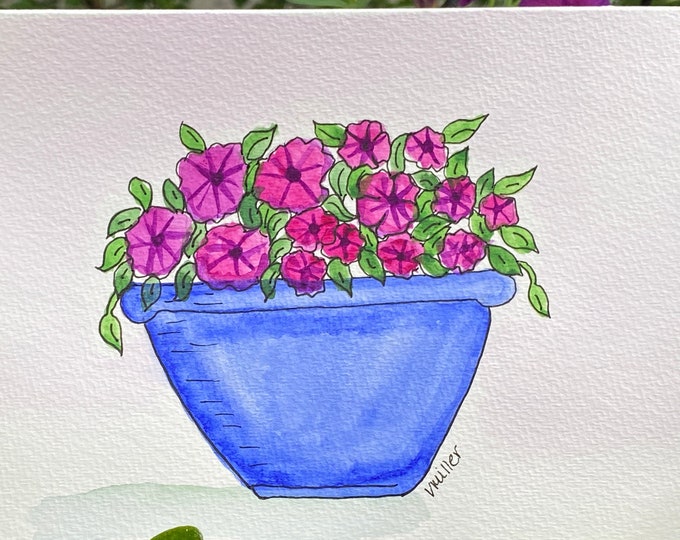 Watercolor Petunias Greeting Card, Happy Mother's Day inside, Hand Painted, Original, 5" x 7", Ready to ship