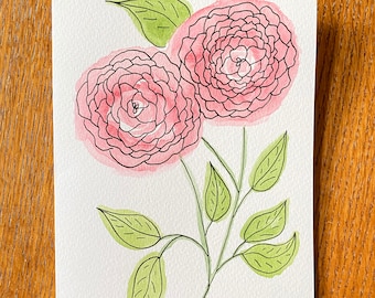 Watercolor Pink Floral Mother’s Day Card. Greeting Card - Hand Painted, Original, Blank, 5 x 7. Happy Mother’s Day written inside.